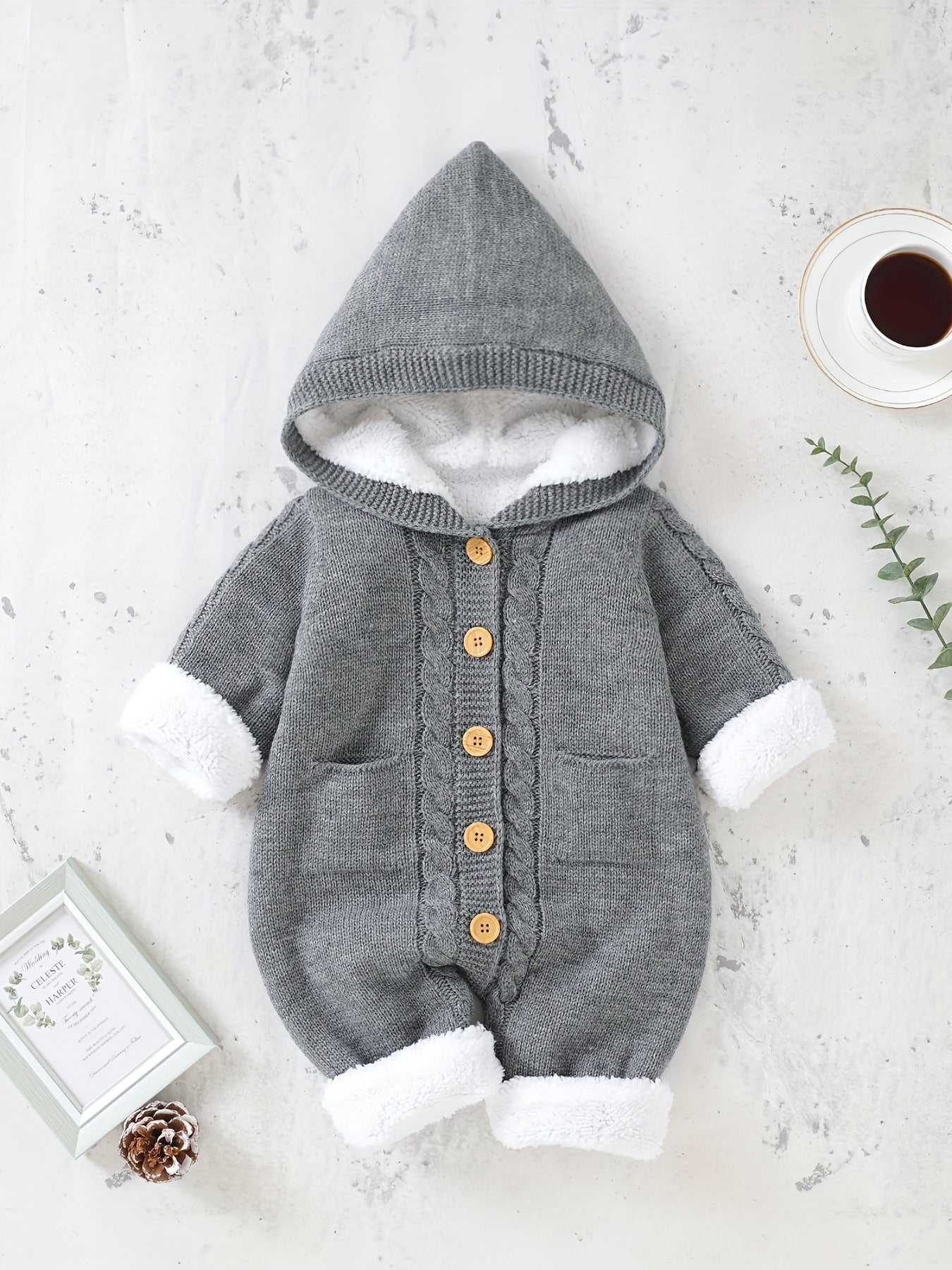 [Knit | Jumpsuit] Long Sleeve Hooded Newborn Boys And Girls Knitted Jumpsuit With Pants