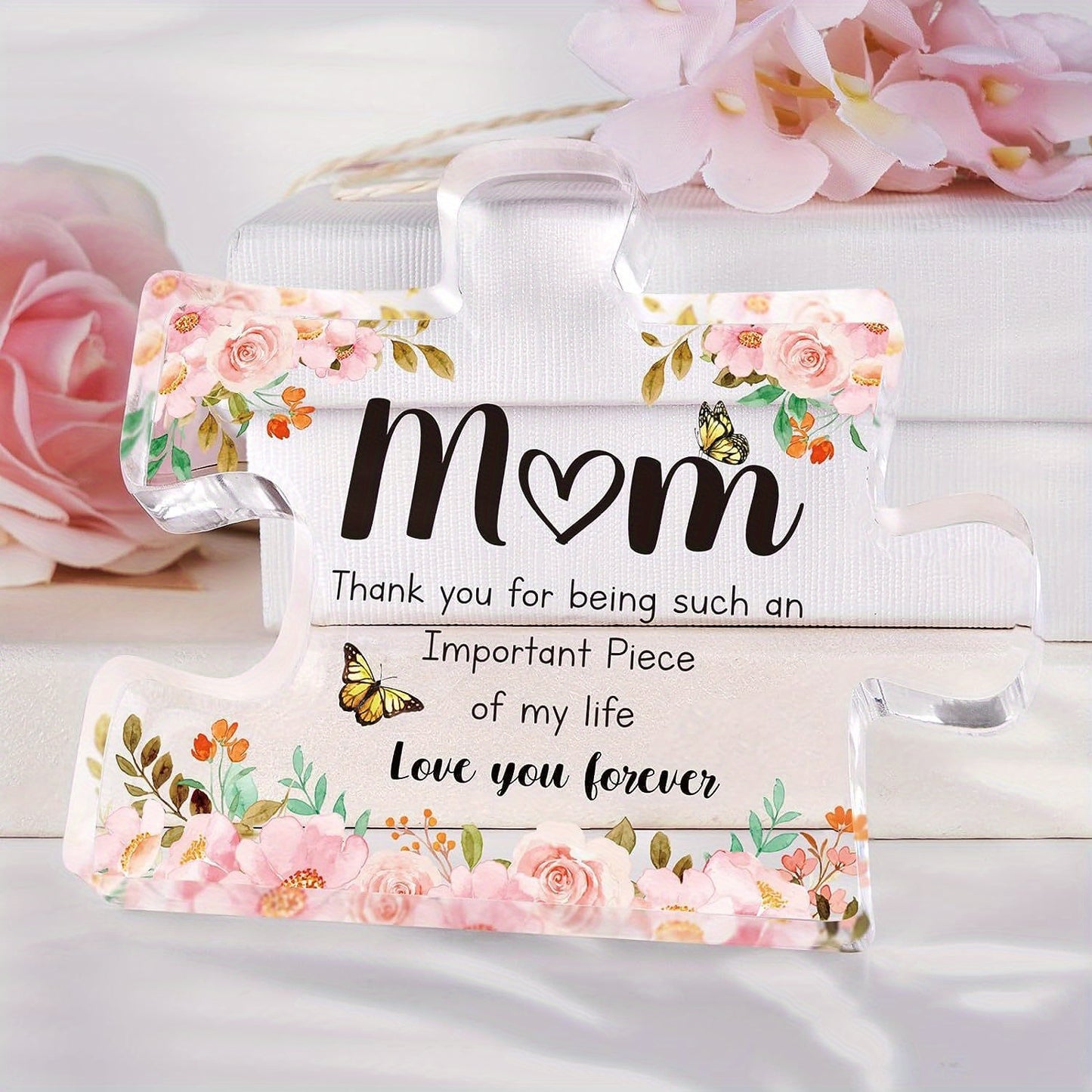 Charming Acrylic Flower Puzzle Plaque - Perfect Gift for Mom from Daughter or Son, Ideal for Birthdays, Christmas & Anniversaries, Elegant Desk Decor