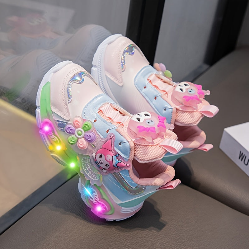 Sanrio Spring Girls' Sneakers - Cartoon Character Design, Glowing Lights, Soft Purple & White Casual Running Shoes for Youngsters, Casual Footwear | Playful Design | Comfortable Footwear, Sanrio Shoes