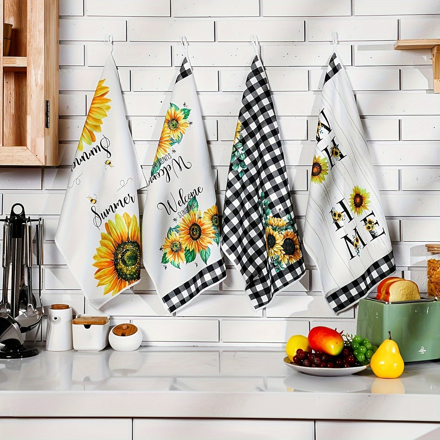 Sunflower-Themed Kitchen Towel Set (2/4 Pcs)