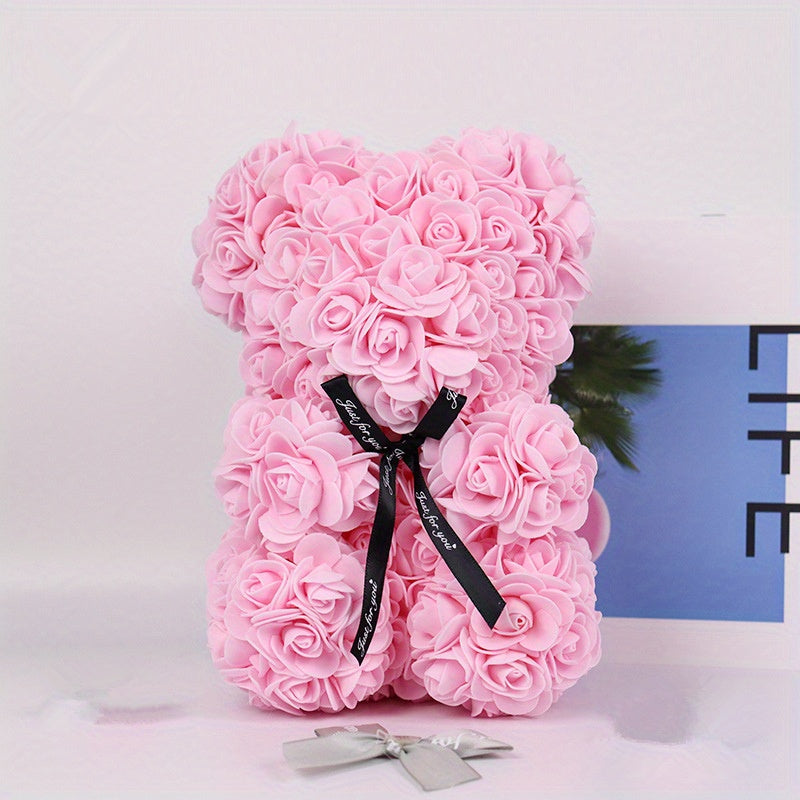 Single Artificial Rose Bear - Soft, Realistic, and Lifelike Flower Petals, Exquisite Craftsmanship, Romantic Gift for Every Occasion, Anniversary, Birthday, Wedding, Valentine's Day, and More - No Box Included