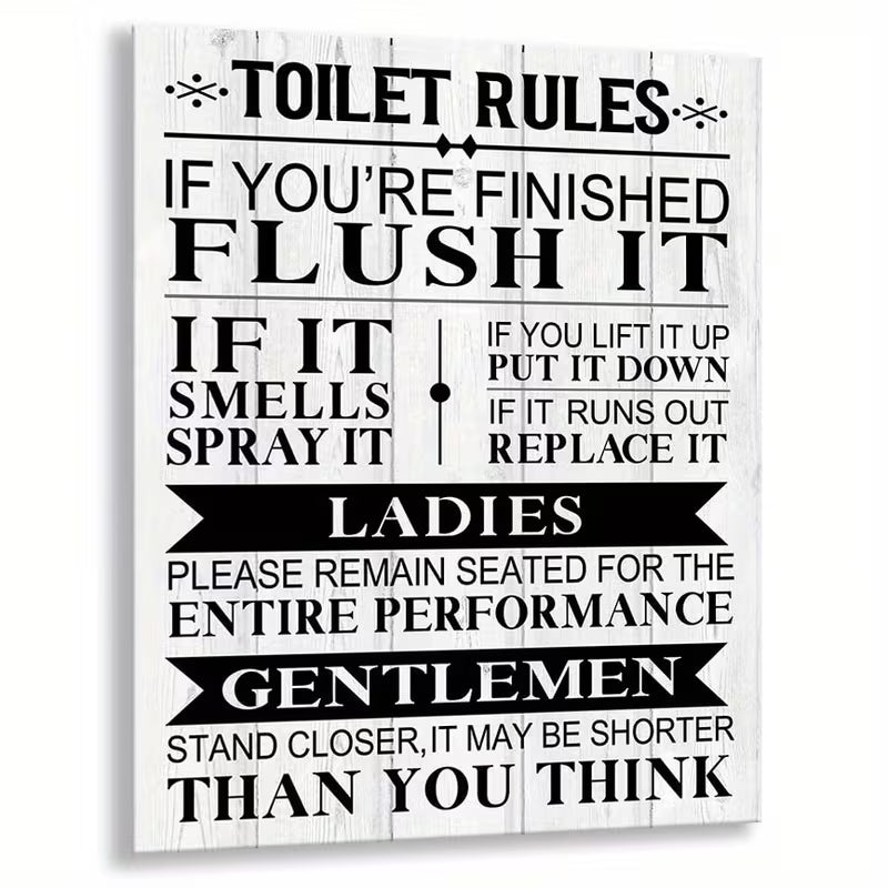 Home Decor Toilet Rules, 20.32 X 25.4 cm No Frame