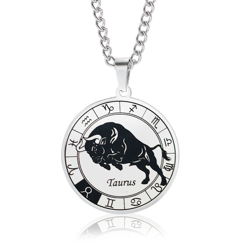 Stainless Steel Star Zodiac Necklace 12 Constellation Coin Pendant Necklace For Men Jewelry Gift For Birthday Anniversary