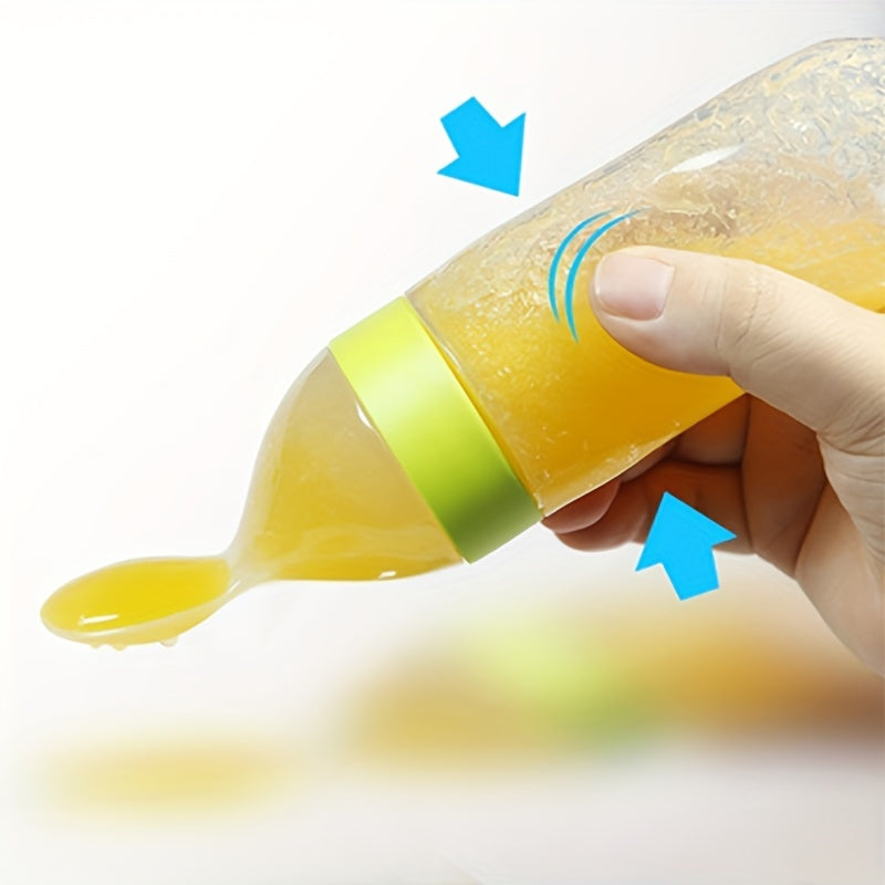 [Silicone Baby Feeder] Silicone Baby Food Feeder, Multifunctional Feeding Bottle with Spoon | Food Dispensing, Food Supplement, and Medicine Processor