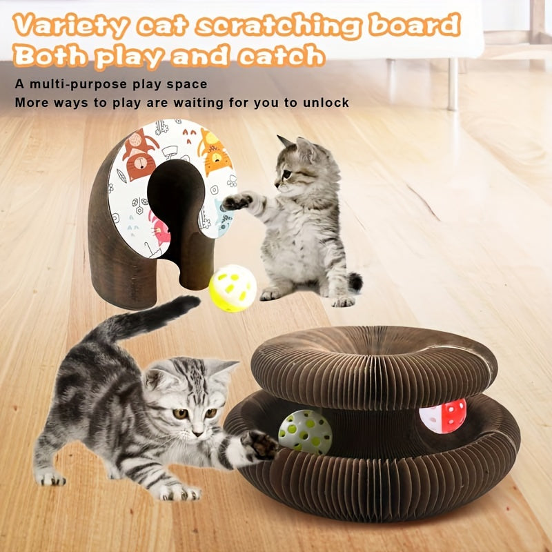 Foldable Cat Scratch Board Toy With Bell Ball And Glass Ball, Durable And Reusable Cat Scratching Pad Cat Claw Grinding Toy