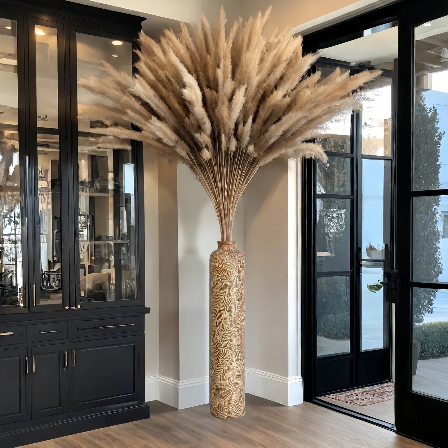 1pc 74.93cm Bohemian Floor Vase, Elegant Striped Resin Decorative Vase for Living Room, Entryway, Fireplace, Doorway, Centerpiece - Perfect Holiday & Birthday Gift, Decorative Vase, Fireplace Decoration, Bohemian Style, Strip