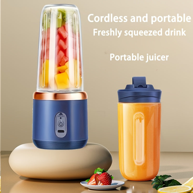 1pc Portable Blender, 400ML USB Rechargeable Mini Smoothie Maker with 6 Blades, Detachable Round Food Grade ABS Cup, Push Button Control, 1500mAh Lithium Battery, for Fruit Juice, Shakes, Baby Food - Travel Lid Included