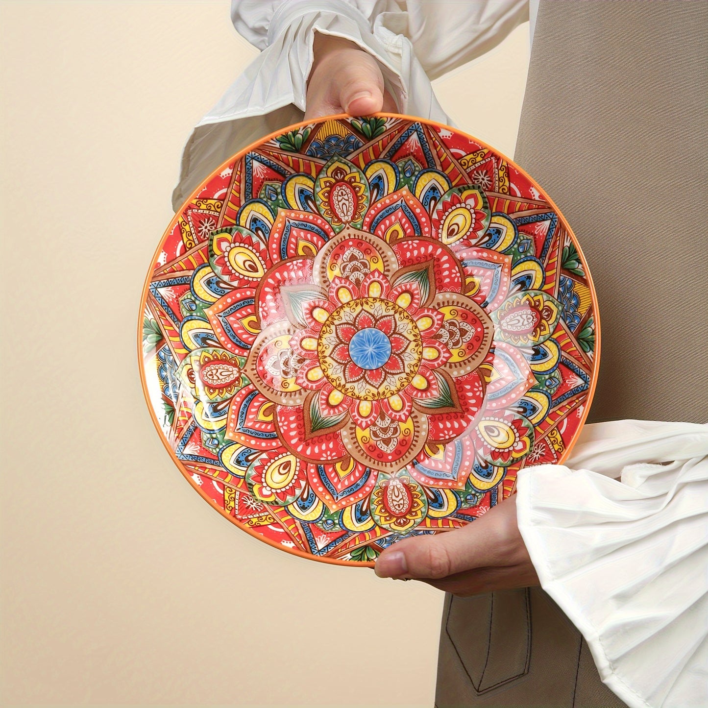Bohemian Style Flower Themed Ceramic Dinner Plates Set of 2.54 - 20.32 cm Round Decorative All-Season Dishware for Steak, Pasta, Breakfast - Microwave Safe Ceramic Tableware for Restaurant and Home Use