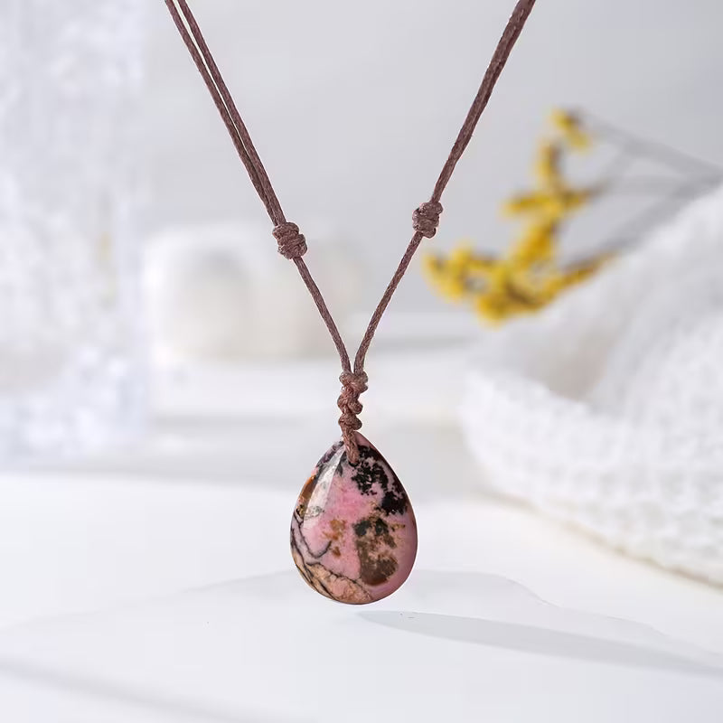 Natural Stone Hand-woven Drop Pendant Necklace