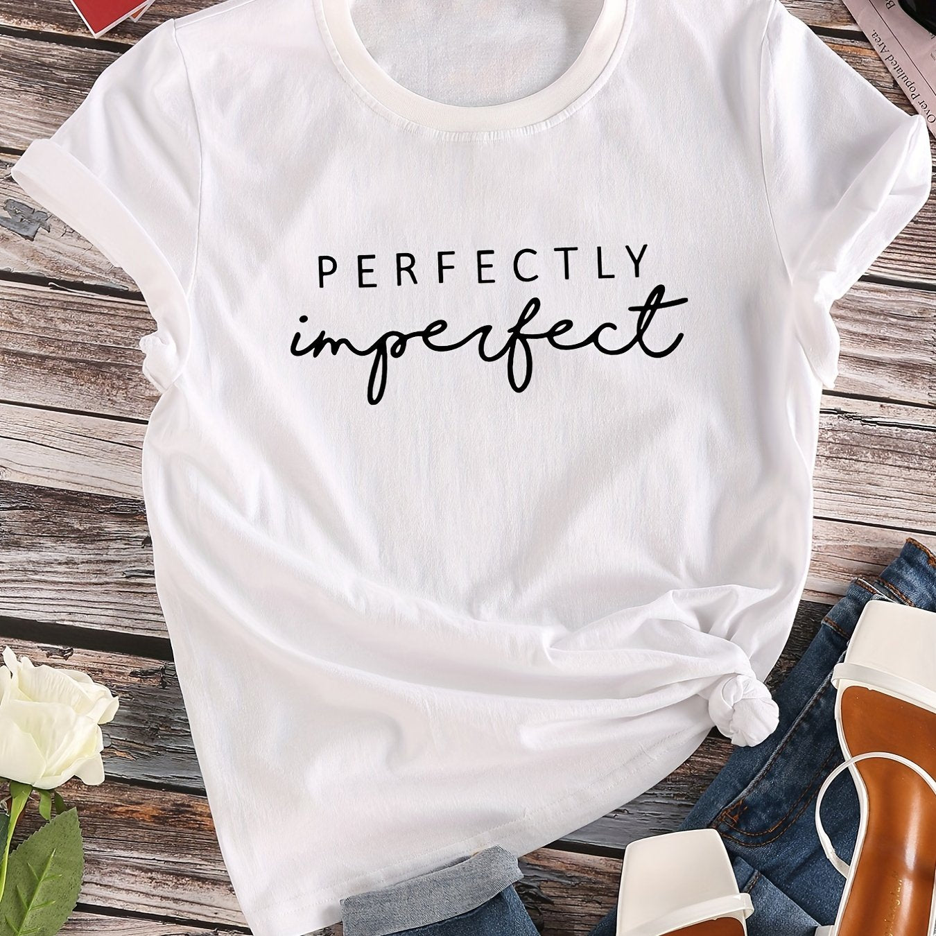 Letter Print Crew Neck T-shirt, Casual Loose Short Sleeve Summer T-Shirts Tops, Women's Clothing