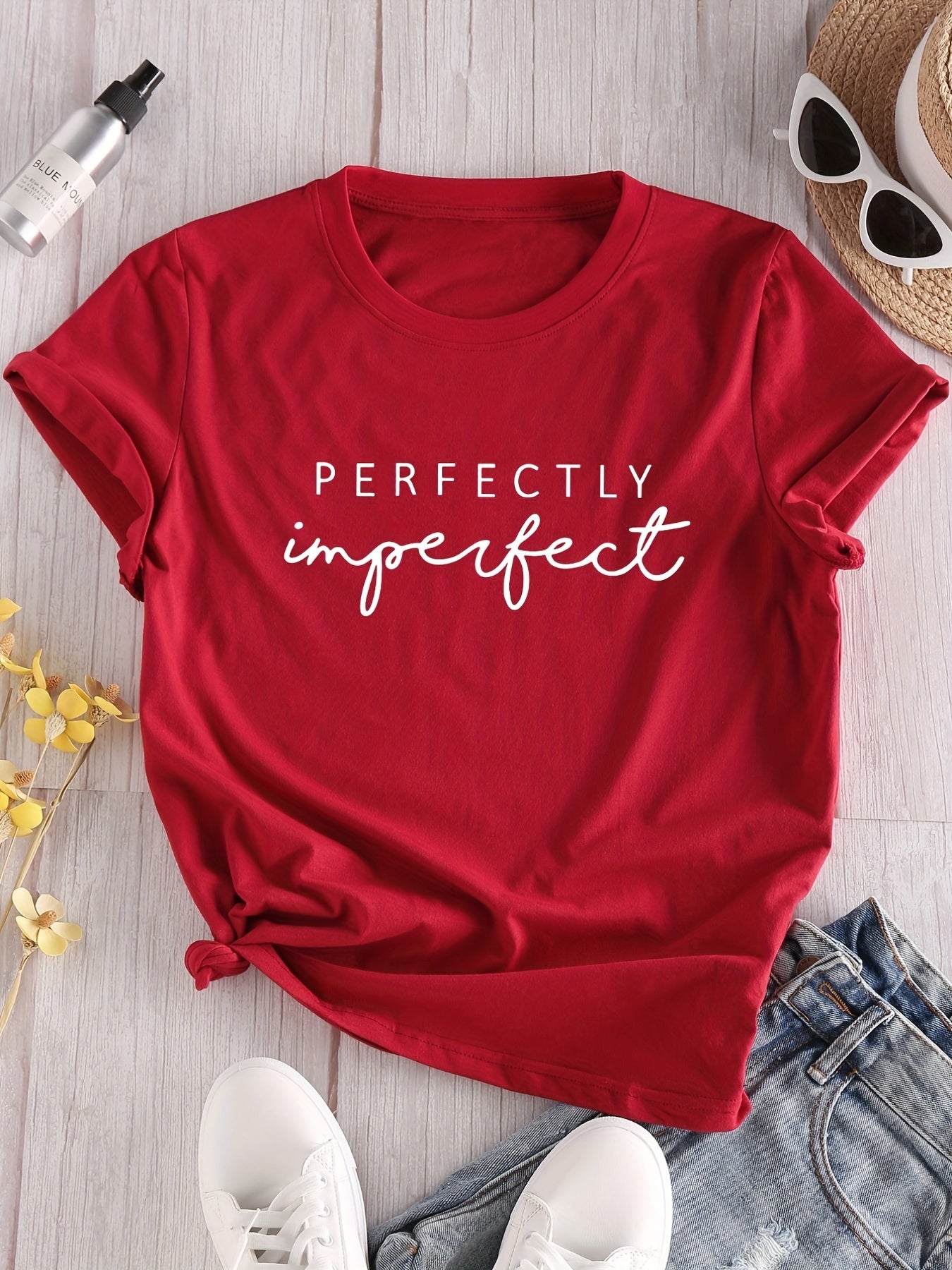 Letter Print Crew Neck T-shirt, Casual Loose Short Sleeve Summer T-Shirts Tops, Women's Clothing