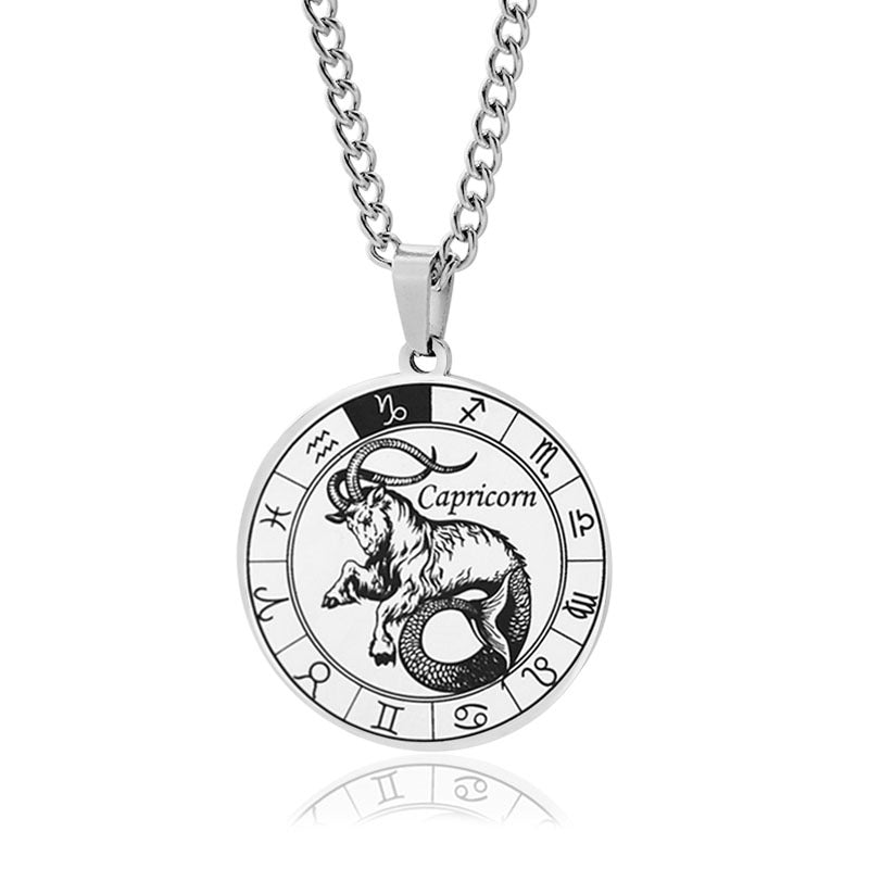 Stainless Steel Star Zodiac Necklace 12 Constellation Coin Pendant Necklace For Men Jewelry Gift For Birthday Anniversary