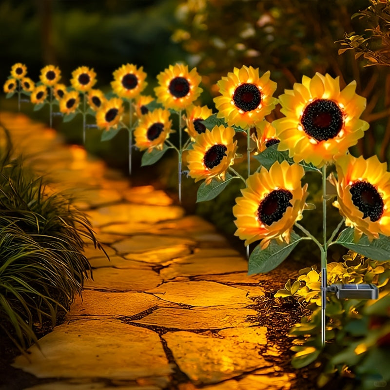 LED Solarium Flower with Realistic Sunflower Lamp - Outdoor/ Lawn & Balcony Landscape Lighting, Plug-Free Operation, Durable Plastic (Easy Semi-Recessed Installation) - Photovoltaic