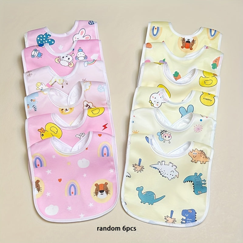 4/6pcs Set Random Style Children's Crystal Velvet Bib Bib Cartoon Newborn Waterproof Drool Towel Male and Female Baby U-shaped Eating Pocket