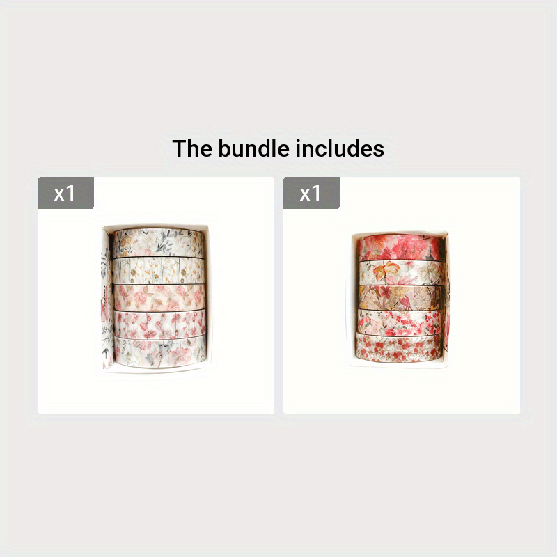 5 Rolls of Washi Tape Flower Series Tear-Off Traceless Decorative Sticker Tape Suitable for Diaries, Photo Albums, Schedules and Party Decorations