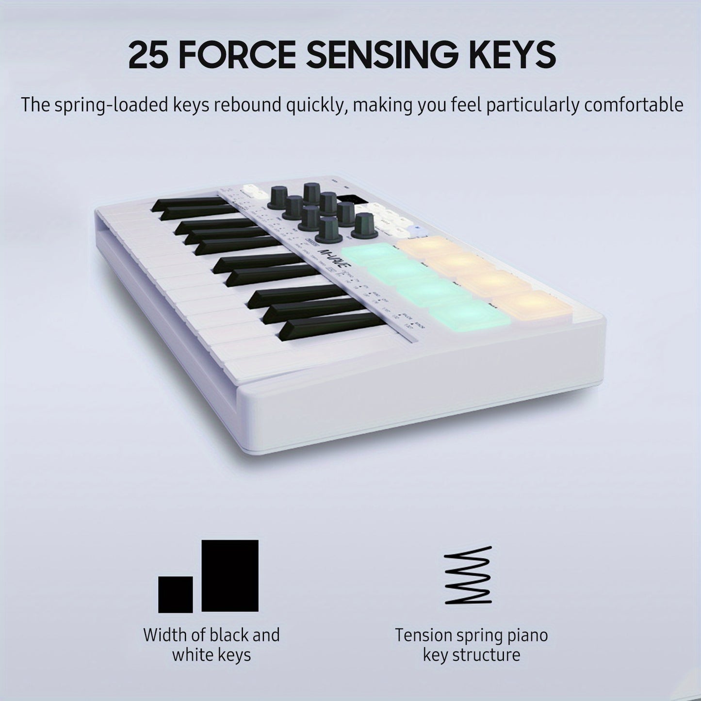 MIDI Master 25 - Portable Mini USB MIDI Controller with 25 Velocity Sensitive Keys, 8 RGB Backlit Pads, 8 Knobs, and Eid Al-Adha Mubarak Design