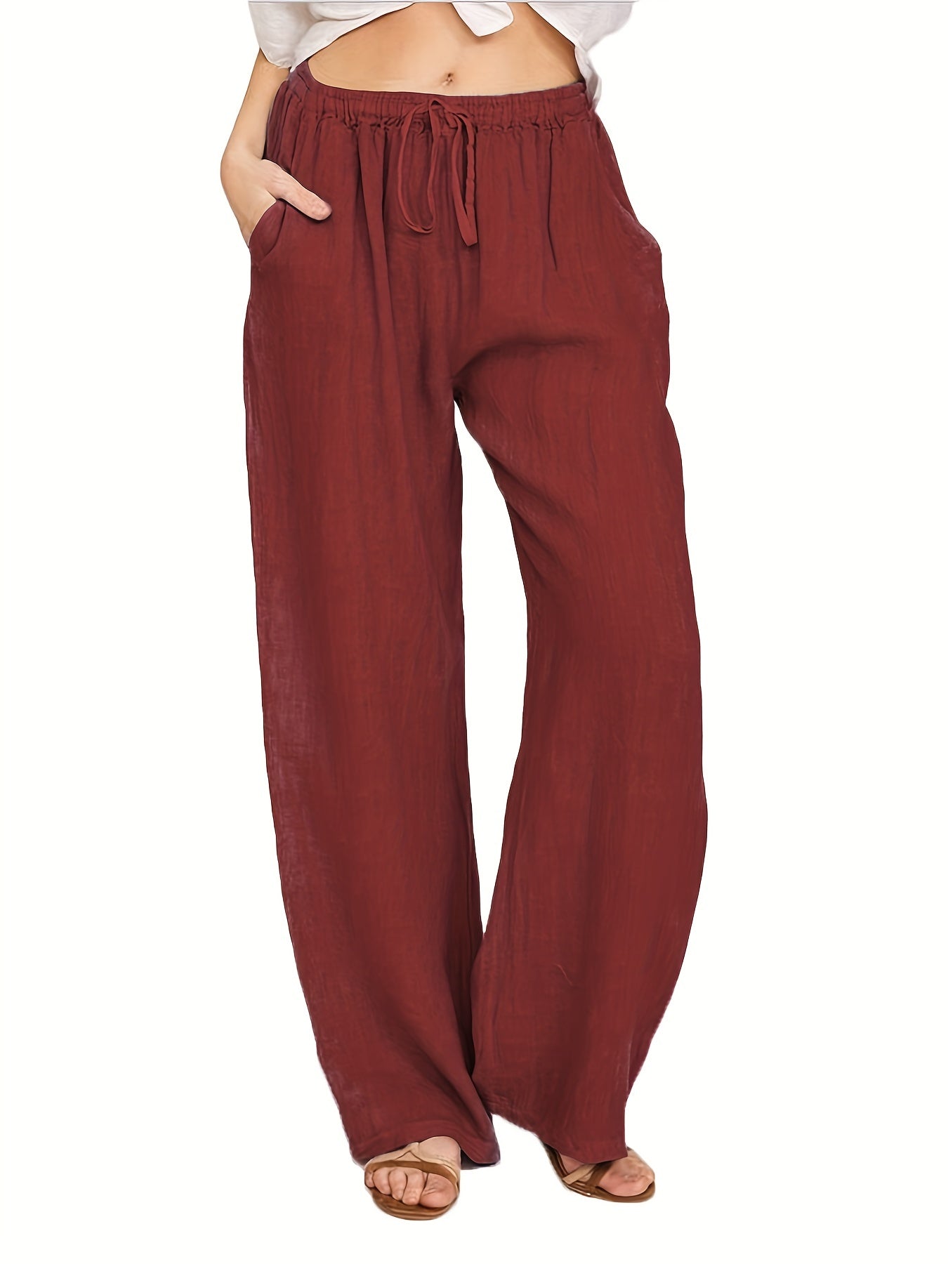 Drawstring Wide Leg Pants, Solid Loose Palazzo Pants, Casual Every Day Pants, Women's Clothing
