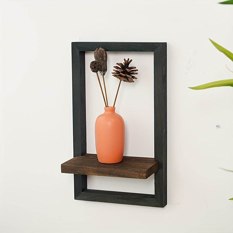 Black and Brown Wall Shelf, Wooden Square Wall Shelf, Photo Frame Display Rack, Candle Display Rack, Flower Display Rack, Photo Album Display Box, Potted Plant Display Rack, Used for Home Room, Living Room, Office Decoration