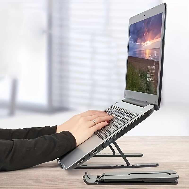 [Ergonomic Laptop Stand] Foldable Adjustable Laptop Stand - 21.5"x28" Desktop Cooling Base, Ergonomic Height Adjustment, Lightweight & Space-Saving Design, Anti-Slip Rubber Pads for Computers & Phones, White/Black, Perfect Gi