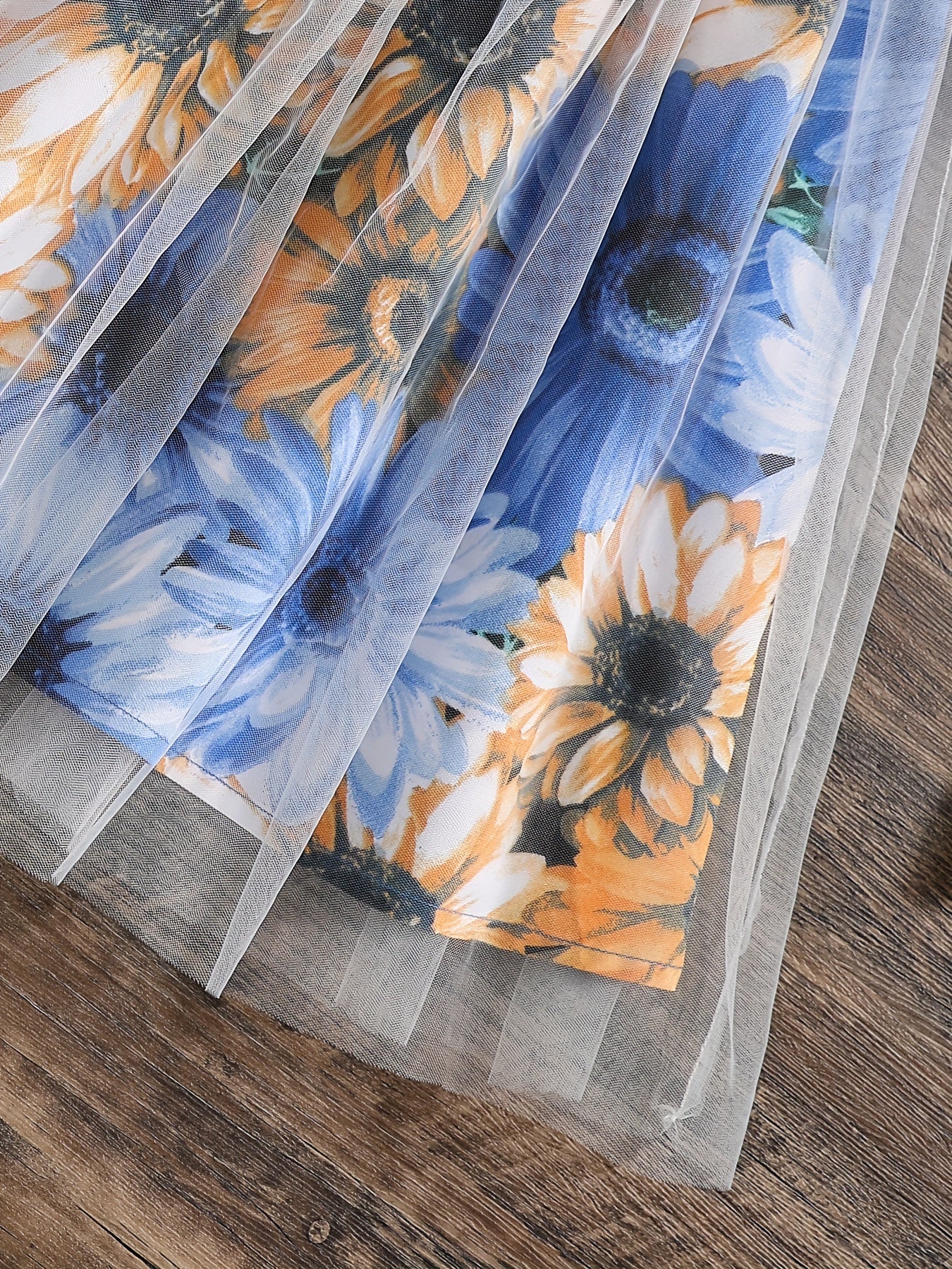 [Elegant Dress] Elegant Summer Party | Girls Splicing Flower Graphic Halter Neck Mesh Dress Tutu Dress | Gift