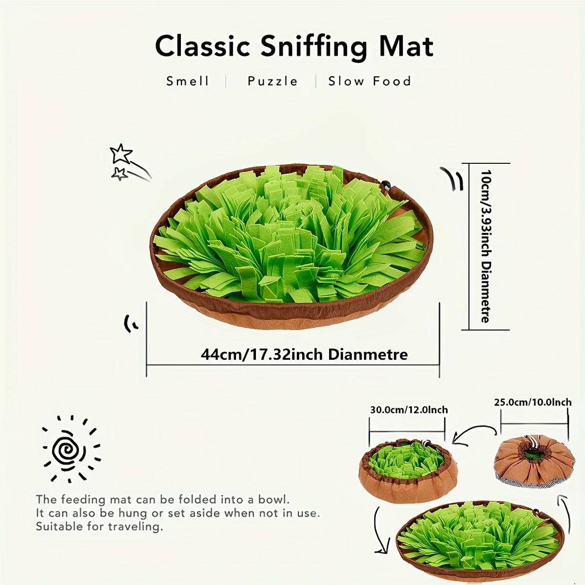 Dog Scent Mat - Interactive Training Toy with Green & Brown Polyester Material, Round Pet Sniffing Pad for Mental Stimulation, No Batteries Needed, Dog Training Mat, Dog Scent Work, Playful Design, Durable Construction