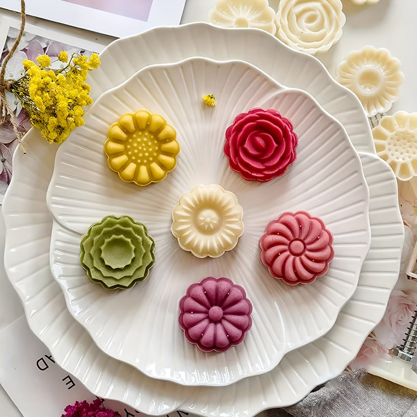 LONCHIP 6pcs Non-Stick ABS Baking Mold Set with Cake, Cookie, Flower & Rose Molds - DIY Pastry Kit for Cupcakes, Cakes, Ice, Soap Making, Easy Release & Durable for Bakers, Party Desserts, Holiday Treats