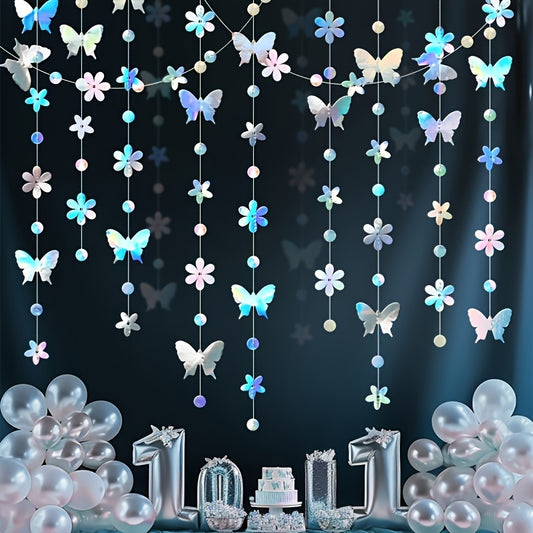 Butterfly Flower Garland Hanging Decoration 4m/13.1ft, Art Deco Style, Universal Seasonal Décor for Weddings, Birthdays, Parties, No Electricity Required