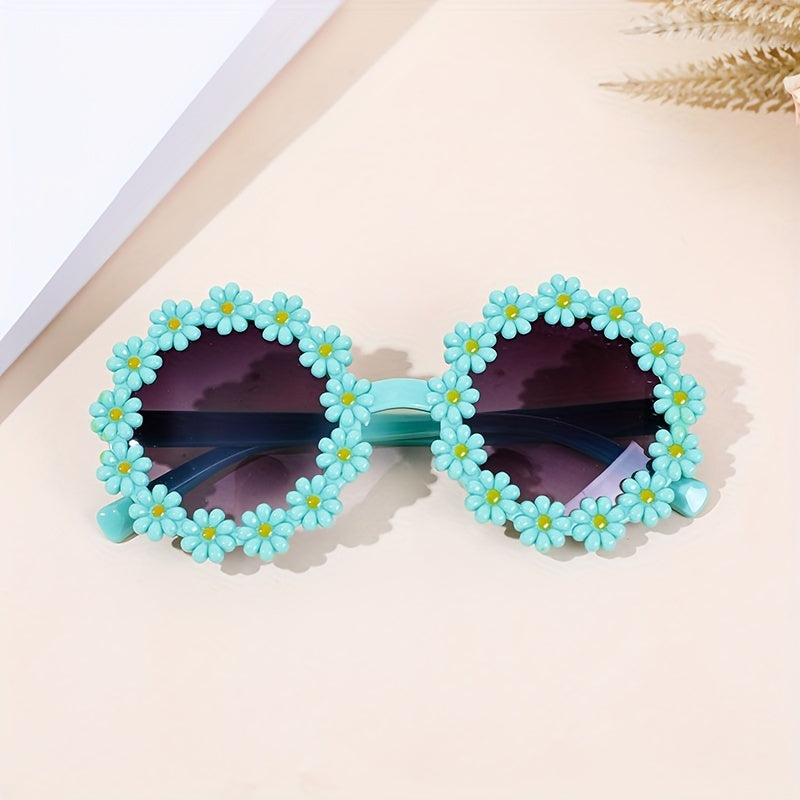 Trendy Cute Fresh Charming Daisy Flower Round Fashion Glasses, For Boys Girls Outdoor Sports Party Vacation Travel Supply Photo Prop