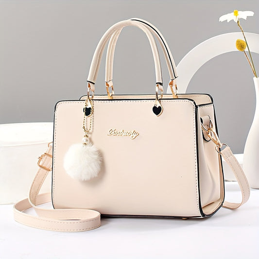 [Faux Leather Shoulder Handbag] Elegant Faux Leather Handbag - Lightweight Solid Color Shoulder Bag with Tassel Embellishment, Adjustable Strap, Zipper Closure, Polyester Lined, Edge Paint Detail - Available in Multiple Color
