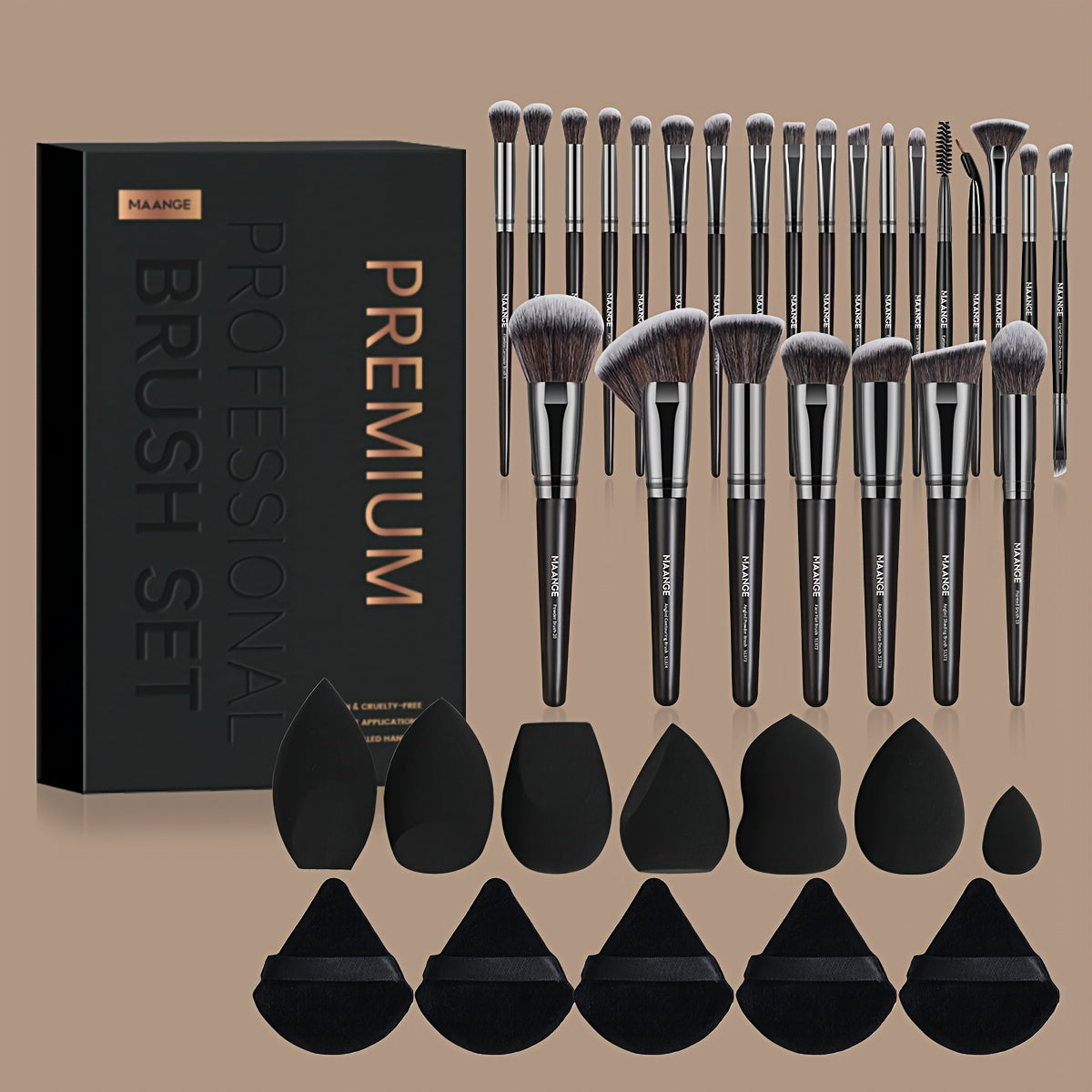 MAANGE 37pcs Makeup Tool Set with a Box, Including 25 Makeup Brushes And 12 Sponge Accessories, Perfect for Valentine'S Day And Mother'S Day Gifts, Portable for Travel.