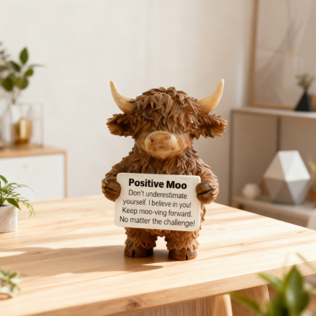 1pc Positive Highland Cow Resin Statue | Home Decor for Living Room, Bedroom, Office, Bookshelf, Tabletop Decor, Motivational Gift for Women, Moms, Friends, Students, Art Deco Style, Resin Material