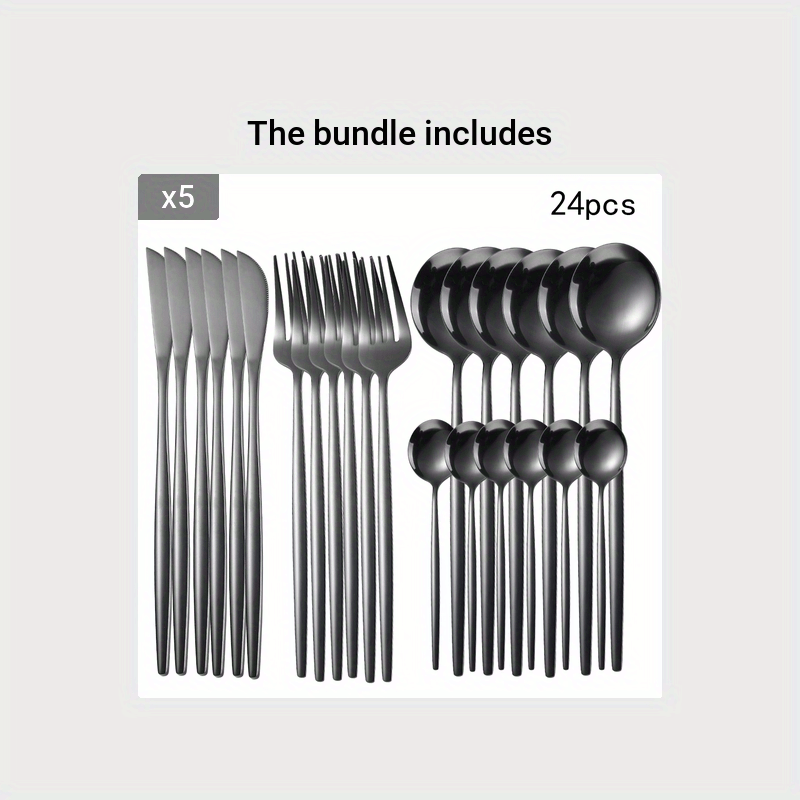 24-Piece Stainless Steel Portuguese Cutlery Set - Golden Western Steak Knife, Fork, and Spoon for Family Restaurant, Dishwasher Safe, Eid Al-Adha Gift - Durable Tabletop Serveware for Food Service Equipment & Supplies