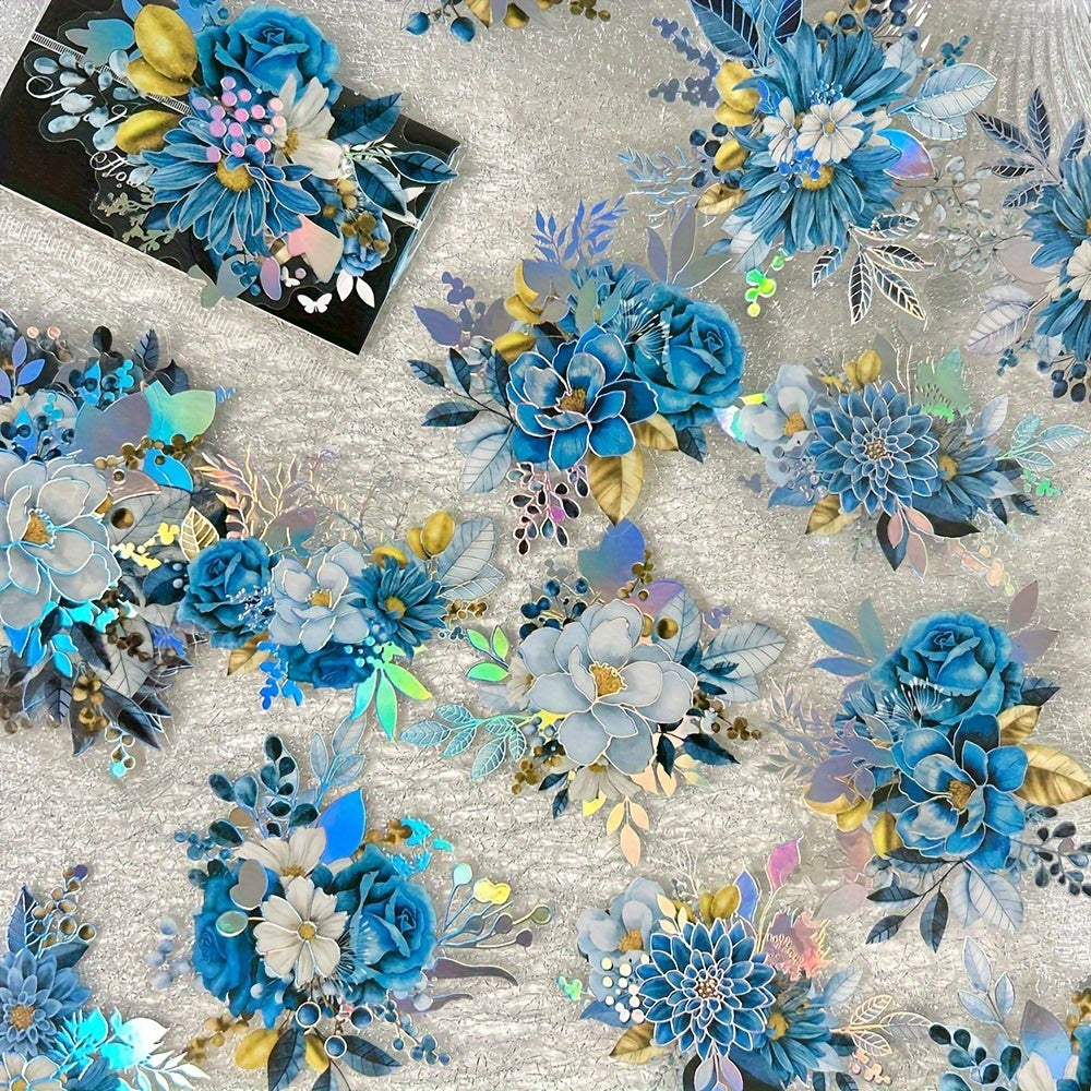 [Floral PET Stickers] 20-Pack Mixed Color Floral PET Stickers | Self-Adhesive Glitter Flower Decals for Scrapbooking, Journals, and Art Collages - Reusable Plant-Themed Embellishments with Shimmery Finish, Irregular Shapes