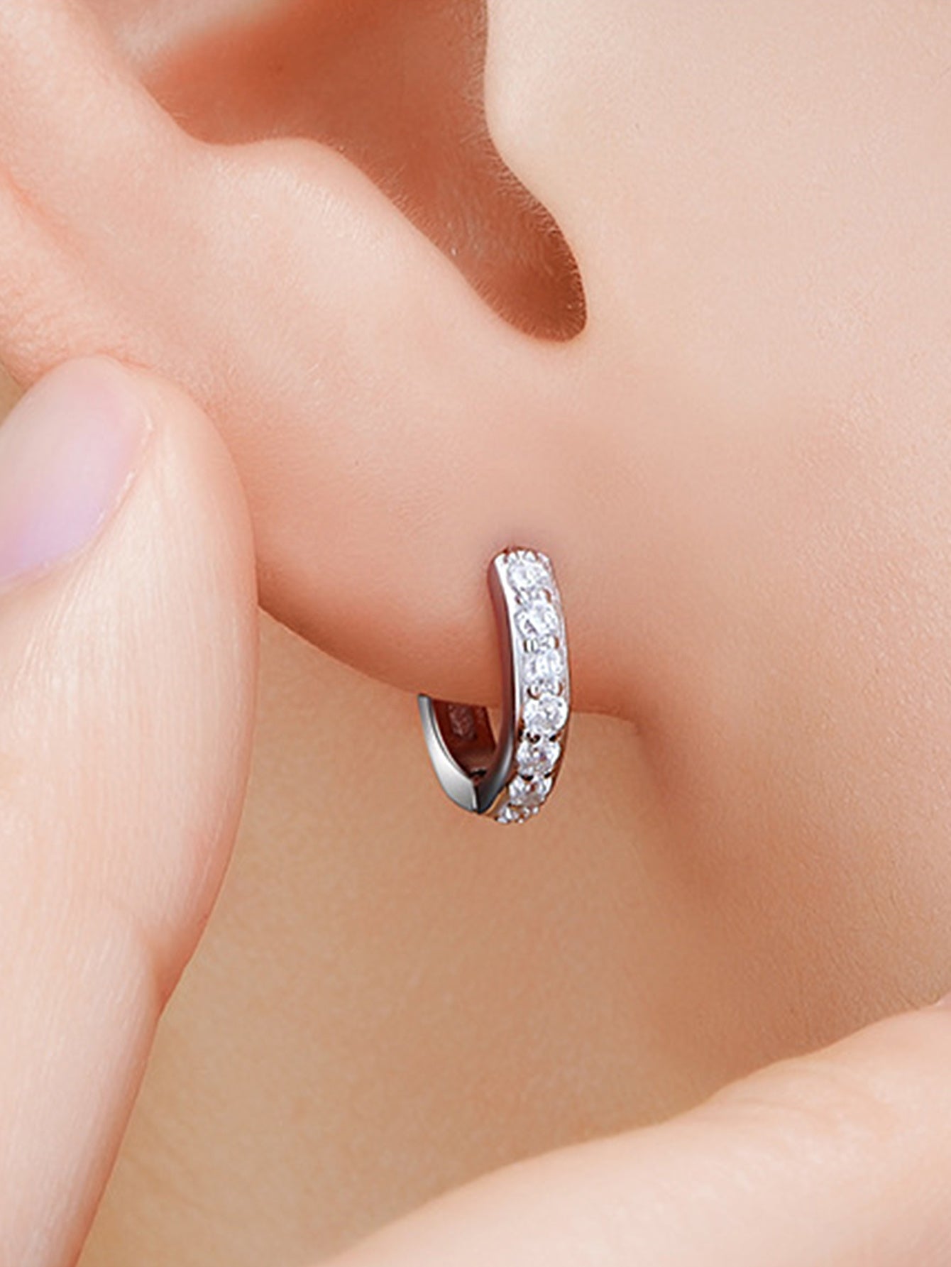 Tiny White Zircon Hoop Earrings One Row Shiny Zircon Hoop Earrings Cartilage Piercing Earrings