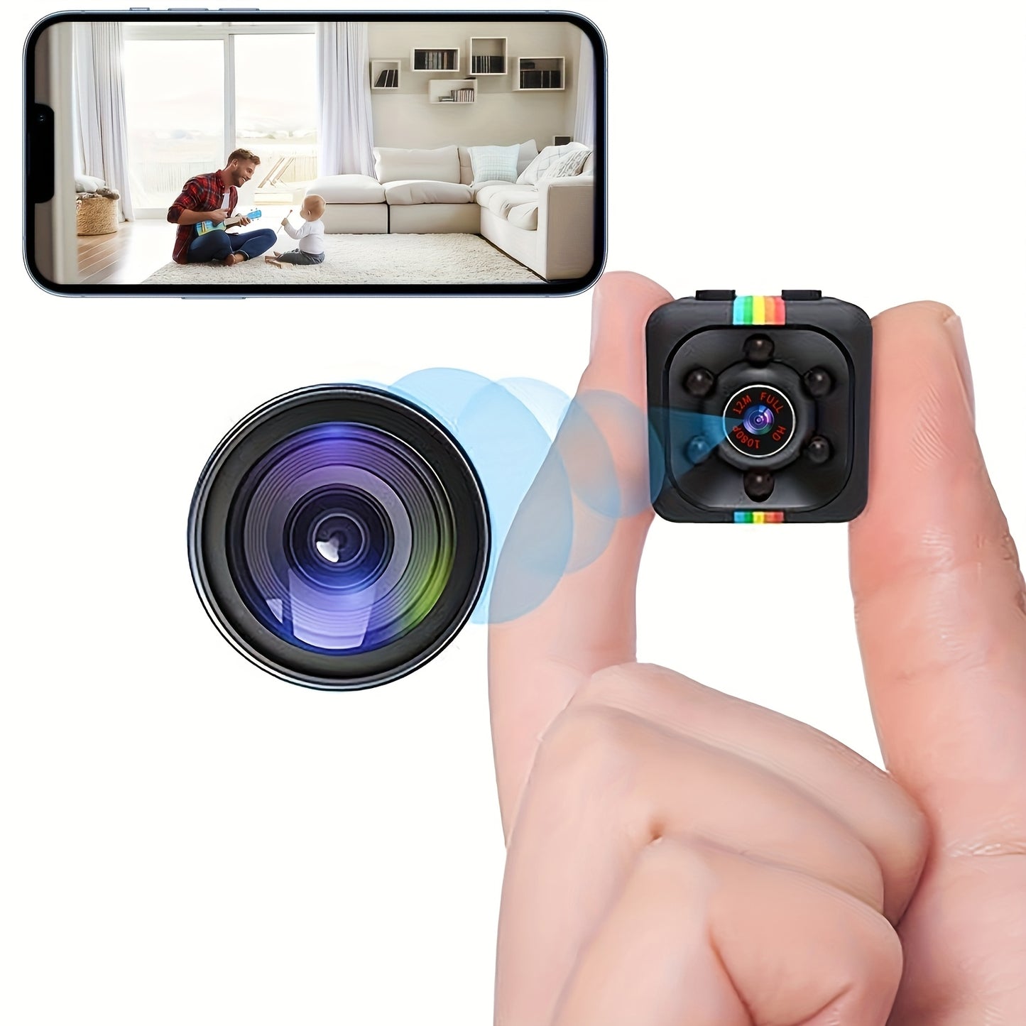 Portable Mini Camera with HD Video and Audio, Touch Control, Motion Detection, Self-Adhesive Mount, USB Powered, Rechargeable Lithium Battery, Non-Waterproof, for Home Security, Surveillance, and Baby Monitoring