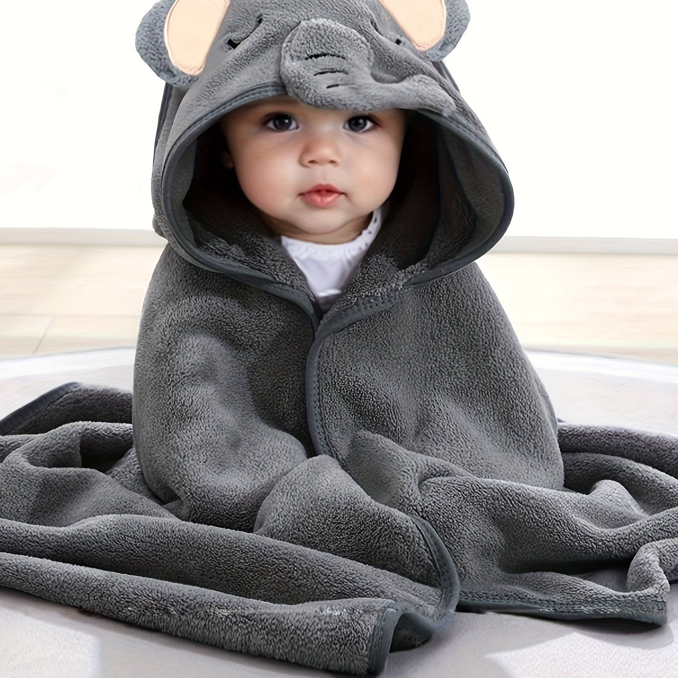Baby Boy's 3D Animal Ear Bathrobe, Plain Cartoon Pattern, Soft Breathable Strong Absorbency, Baby Bath Towel, Can Be Used As A Quilt, Nap Blanket, Stroller Blanket.