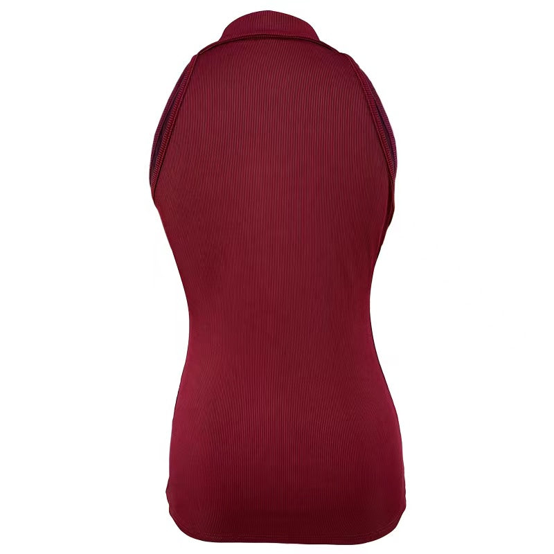 Women's Summer Slim-Fit Zip-Front Collar T-Shirt - Solid Color X-Line Short Sleeve Blouse, Medium Stretch Casual & Dressy Outfits