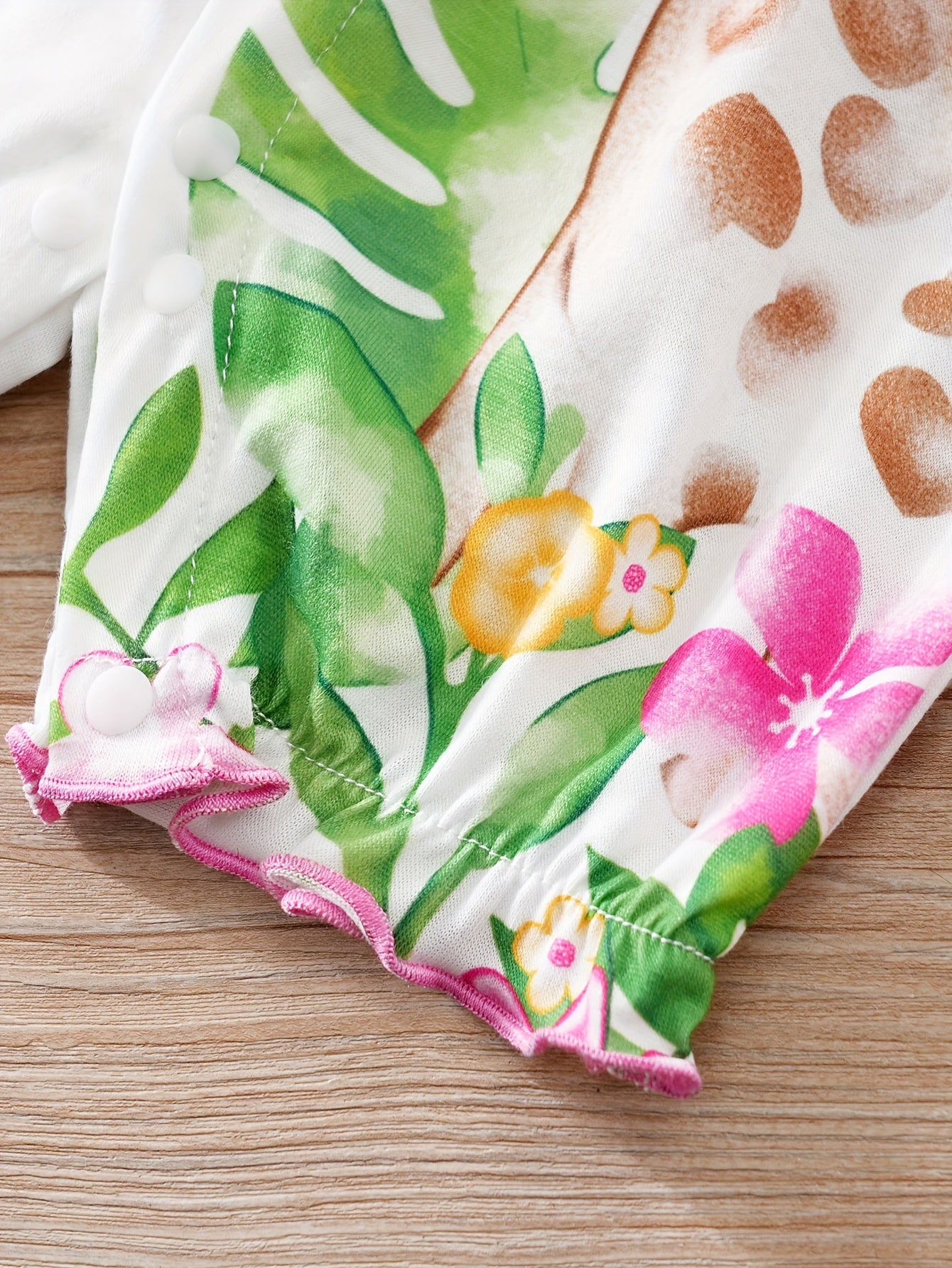 Baby Girls' Casual Romper - Cartoon Deer Print, Crew Neck, Polyester Knit Fabric with Slight Stretch - Summer Outdoor Wear | Flutter Sleeves | Hand Wash Only