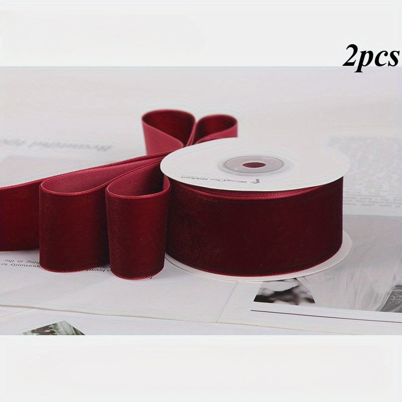 2 Rolls of Velvet Ribbon, Each Roll Size: 4.48 meter *Length 4.48 meter, Suitable for Halloween, Christmas, Birthday Parties, Weddings, Gift Flower Wrapping Bows Handmade Christmas Decoration Costume Sewing Accessories.