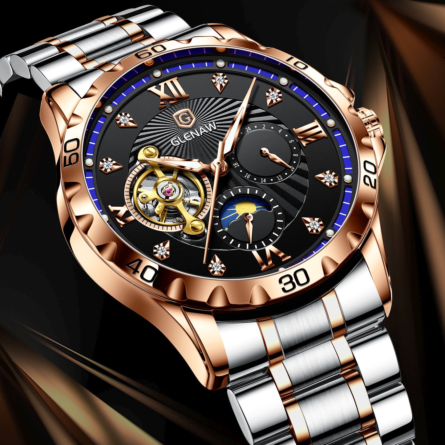 Men's Luxury Skeleton Automatic Watch - Waterproof Stainless Steel Strap, Self-Winding Mechanical Movement, Ideal Gift for Him, Business, Anniversary, or Special Occasions