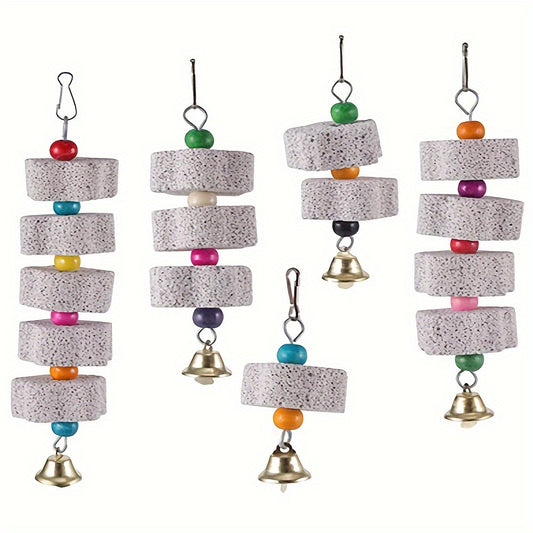 Engaging Flower-Shaped Parrot Toy with Bell: Cage-Friendly, Beak Grinding Mineral Stone for Healthy & Entertained Birds