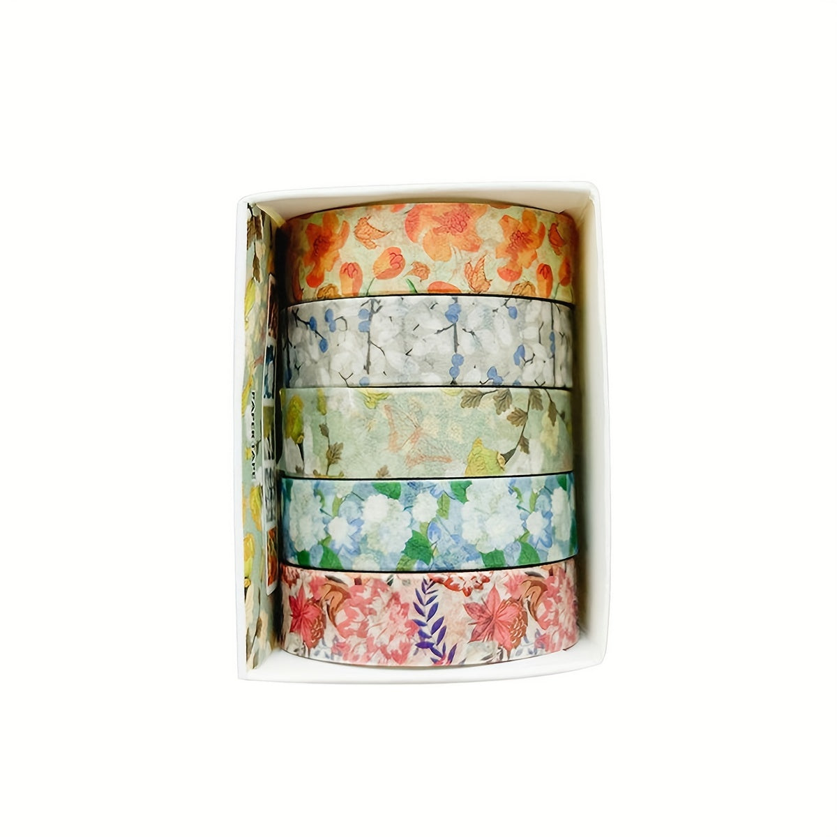 5 Rolls of Washi Tape Flower Series Tear-Off Traceless Decorative Sticker Tape Suitable for Diaries, Photo Albums, Schedules and Party Decorations
