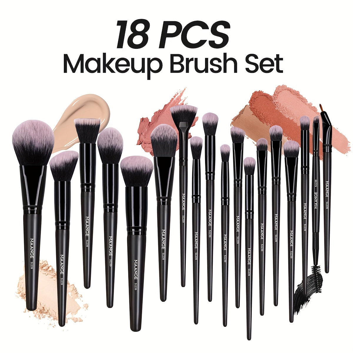 MAANGE 20pcs Professional Makeup Brush Set, Including 18 Makeup Brushes + Flannel Bag + 1 Large Water Drop Makeup Egg, Soft Bristle Makeup Brush, Foundation Brush, Eyeshadow Brush, Blending Brush, Concealer Brush, Eyeliner Br