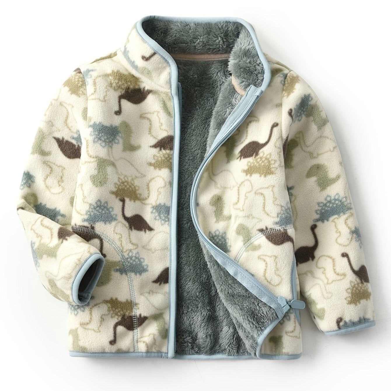 New Boys Cute Cartoon Animal Printed Casual Warm Thickened Stand Collar Zipper Jacket