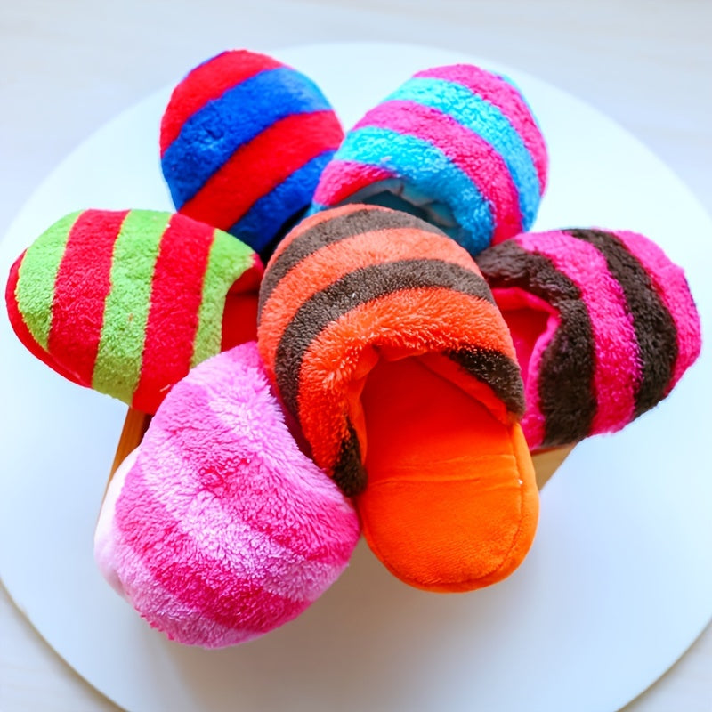[Christmas] Stripes Plush Christmas Dog Toy, Happy Teddy Bear, for Small Dog, Teddy Bear, Pomeranian, All Breed Sizes, Without Battery