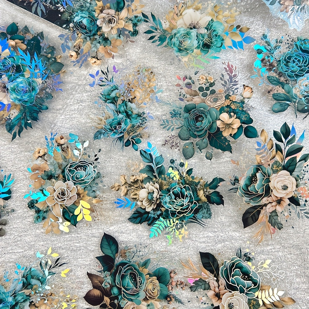 [Floral PET Stickers] 20-Pack Mixed Color Floral PET Stickers | Self-Adhesive Glitter Flower Decals for Scrapbooking, Journals, and Art Collages - Reusable Plant-Themed Embellishments with Shimmery Finish, Irregular Shapes