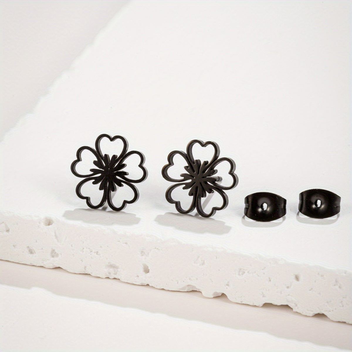 1 Pair Plum Blossom Stainless Steel Stud Earrings, Lucky Flower Earrings Jewelry Birthday Gift For Men Women