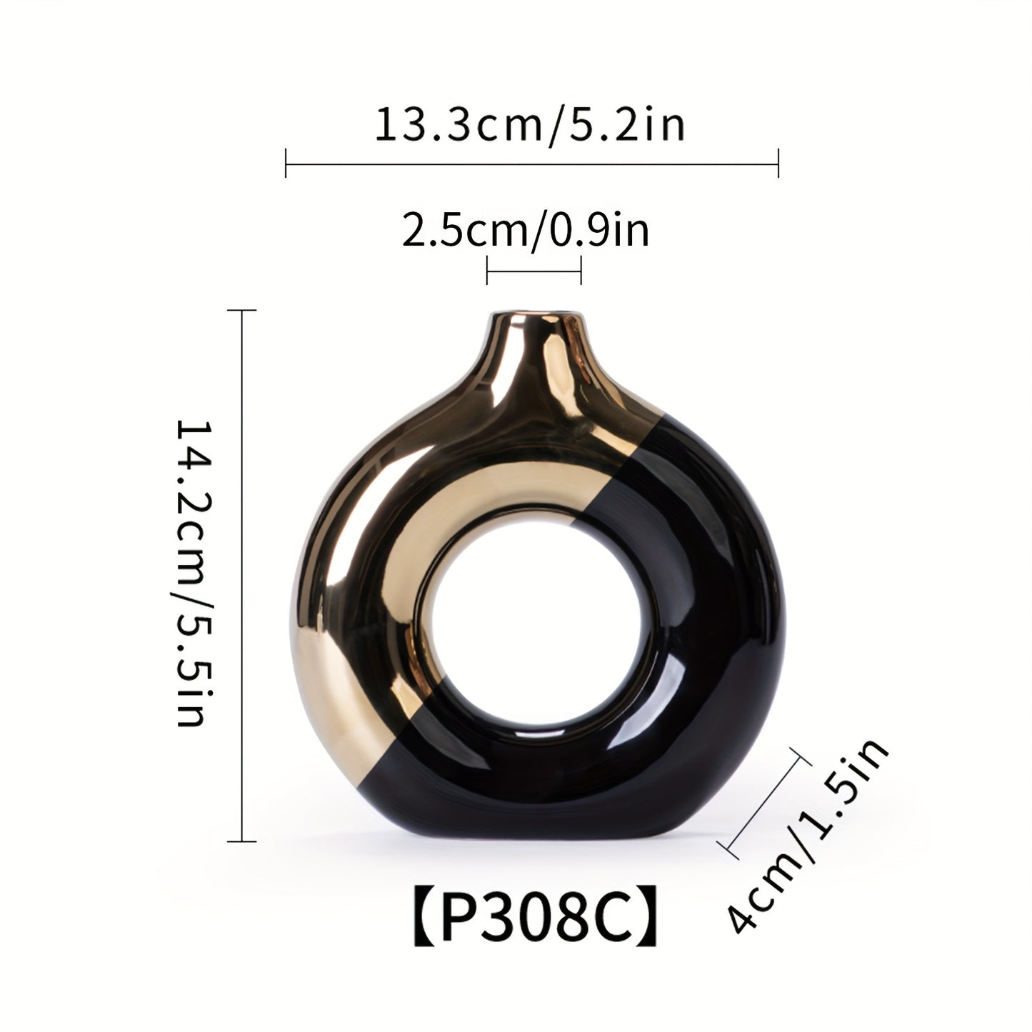 Chic Modern Ceramic Vase in Black, Golden & White - Geometric Design for Home Decor | Ideal for Dried Flowers, Fresh Blooms & Greenery | Perfect for Office, Living Room, Entryway, or Study Desk