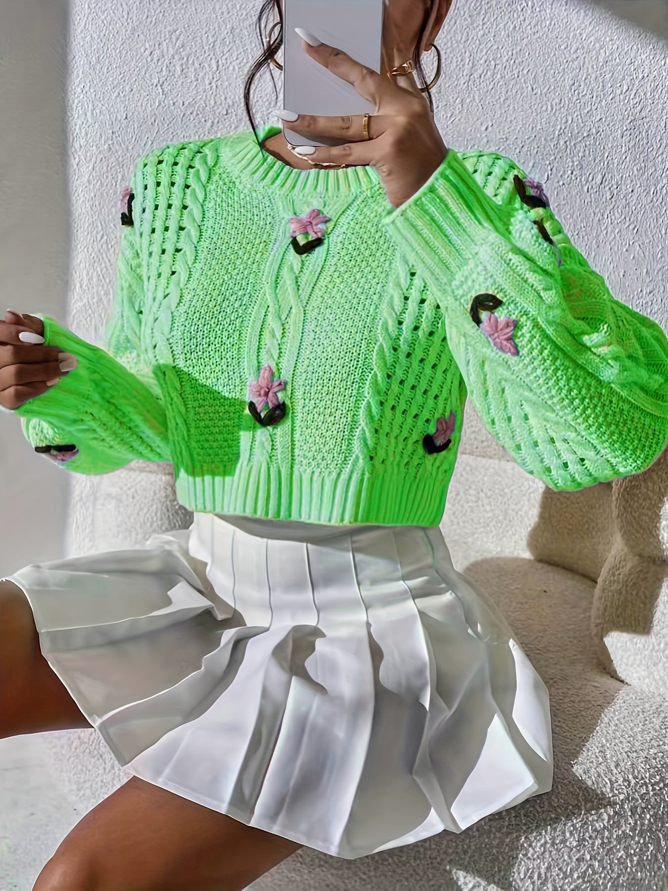 Zhonggong Hand-embroidered Retro Elegant Sweater Set With Flower Pattern