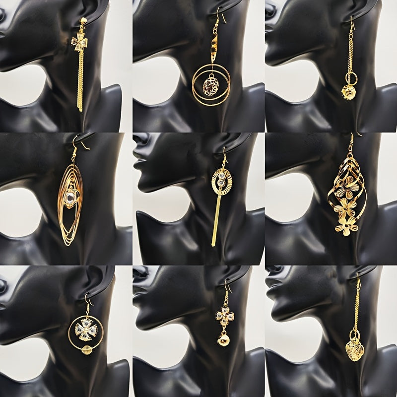 10 Pairs of Fashionable And Elegant Long Hook Women'S Earrings Flower Leaf Water Drop Design Luxury Drop Earrings Party Jewelry Set